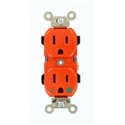 Toma Doble 15 AMP 125 V Polo a Tierra Naranja Grado Hospitalario Tierra Aislada  Sin Tapa