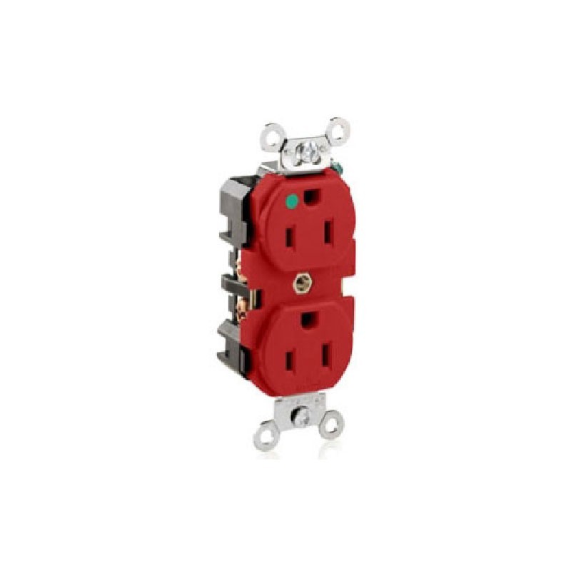Toma Doble 15 AMP 125 V Polo a Tierra Roja Grado Hospitalario Tierra Aislada Sin Tapa  8200R