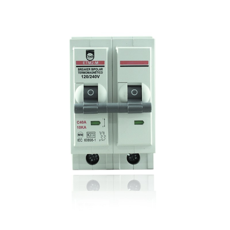 Breaker Enchufable Bipolar 2 X  40 AMP 6/10 KA  Terminal Cobre Proteccion Termomagnetica PT349315