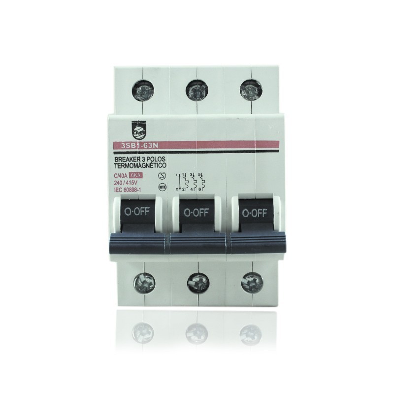 Breaker de Riel Tripolar 3 X  40 AMP  6 KA  Proteccion Termomagnetica PT349390