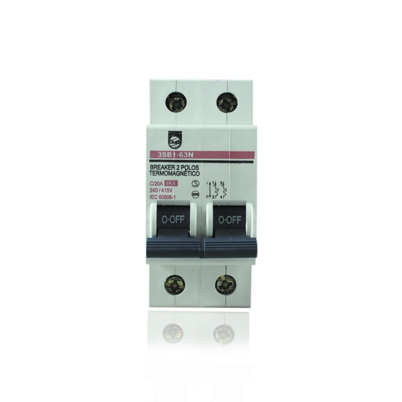 Breaker de Riel Bipolar  2 X 20 AMP  6 KA  Proteccion Termomagnetica PT349394