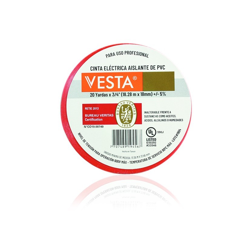 Cinta Aislante Electrica No20 - 18mts Color Rojo PT3060010
