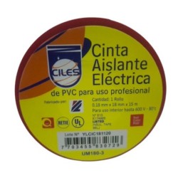 Cinta Aislante Electrica x 17 yardas 15mts Color Rojo PT3060010