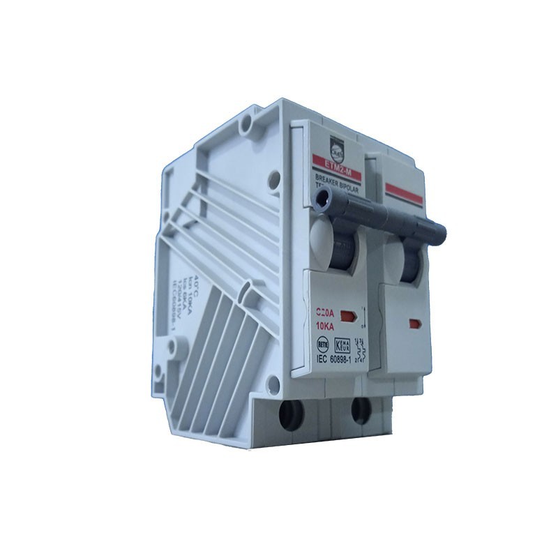 Breaker Enchufable Bipolar 2 X  20 AMP  6/10 KA  Terminal Cobre Proteccion Termomagnetica PT349313