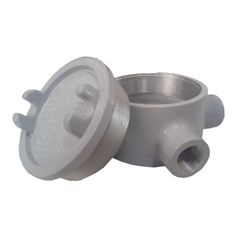 Caja Redonda GUA Forma L  1-2 Pulgada Tapa Rosca 3 Pulgadas Aluminio     GUAL016
